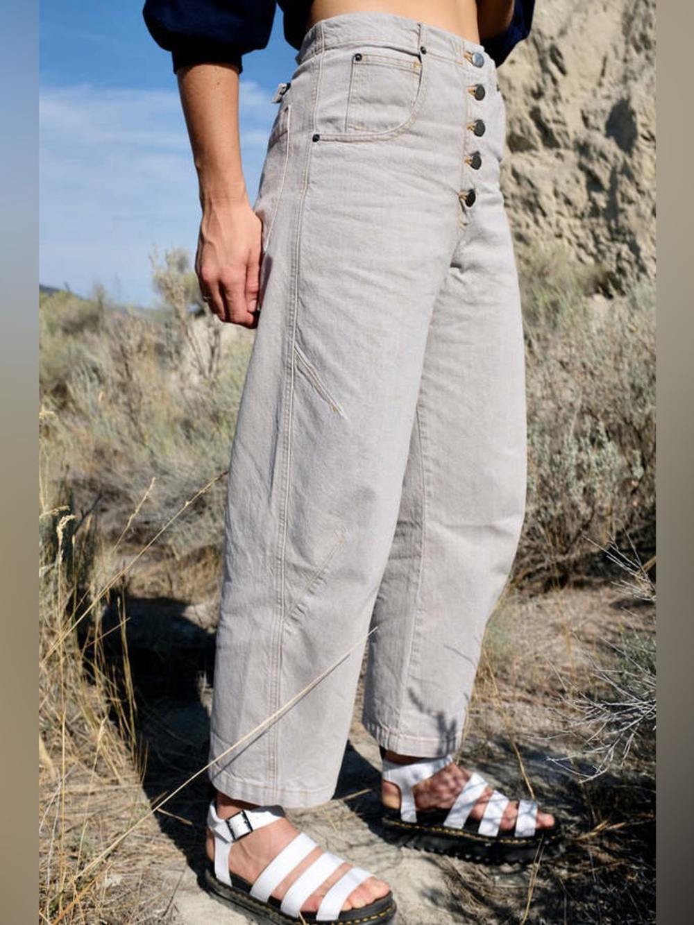Rachel Comey Elkin Cocoon Leg Button Fly Cotton Denim Slouchy Jeans.